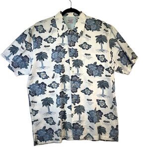 Vtg 90s Bugle Boy Hawaiian raime cotton blend Short Sleeve Button down aloha L